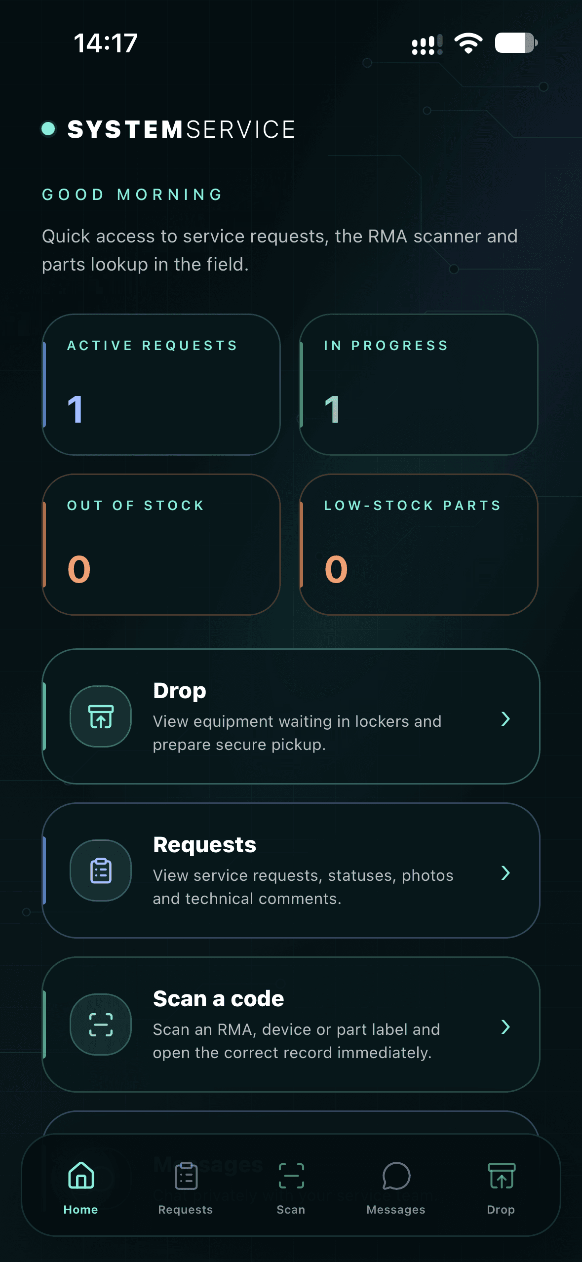 The SystemApp home screen