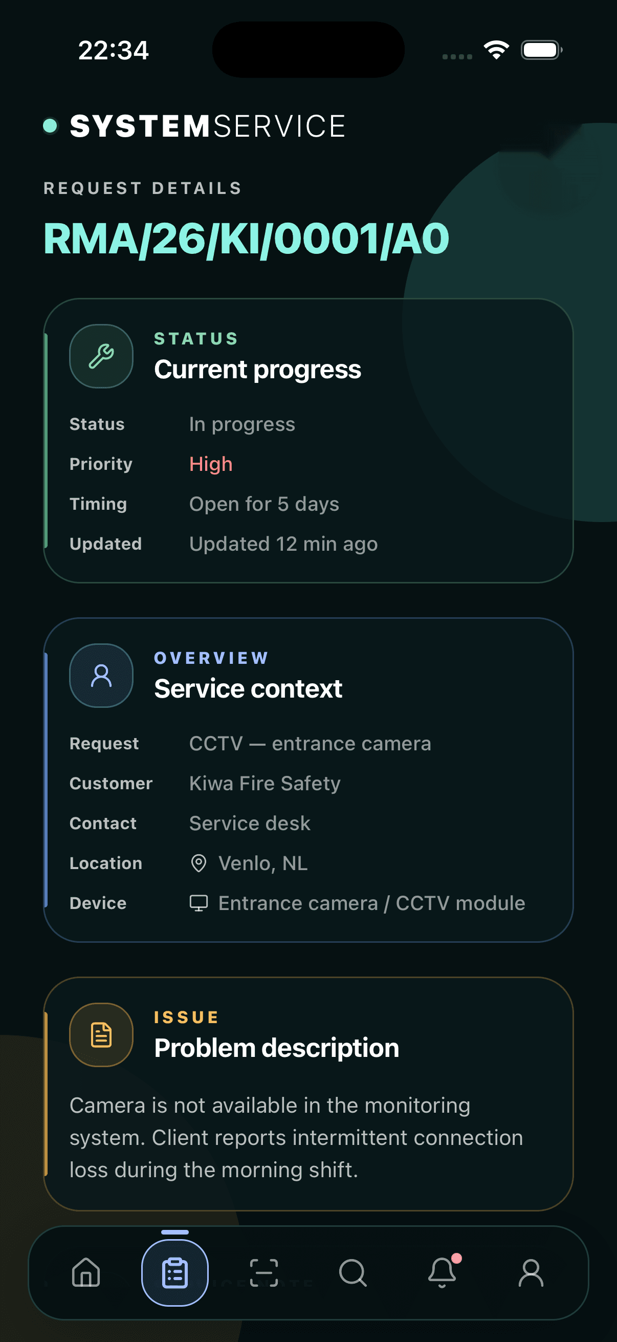 Request details in SystemService Mobile