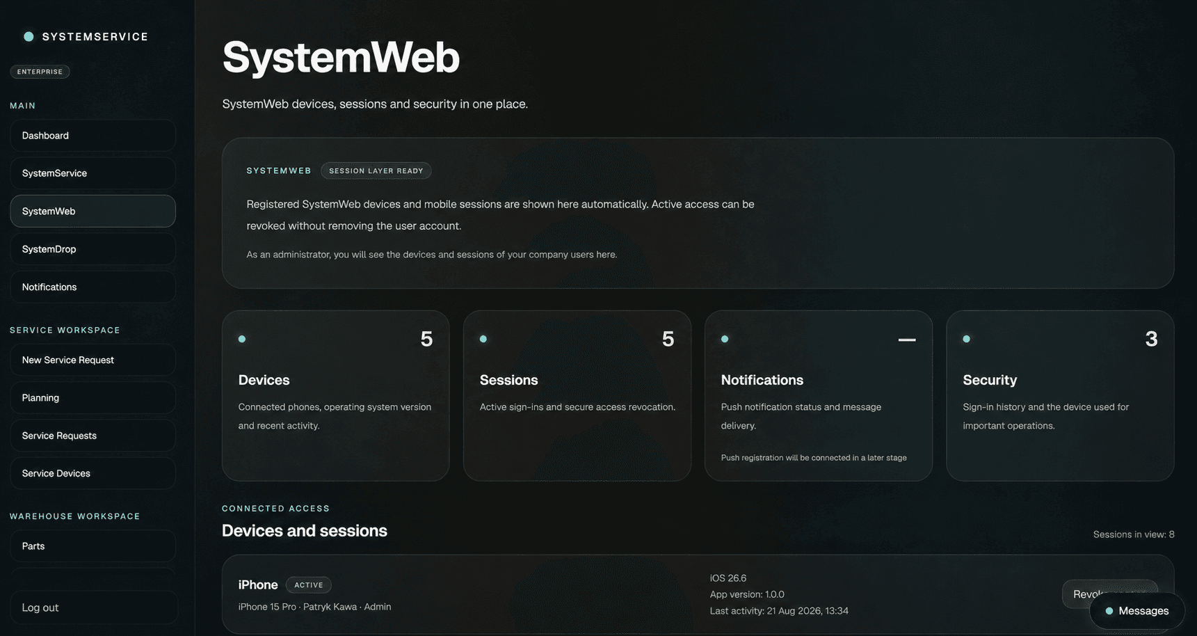 Voorbeeld van het SystemWeb-dashboard