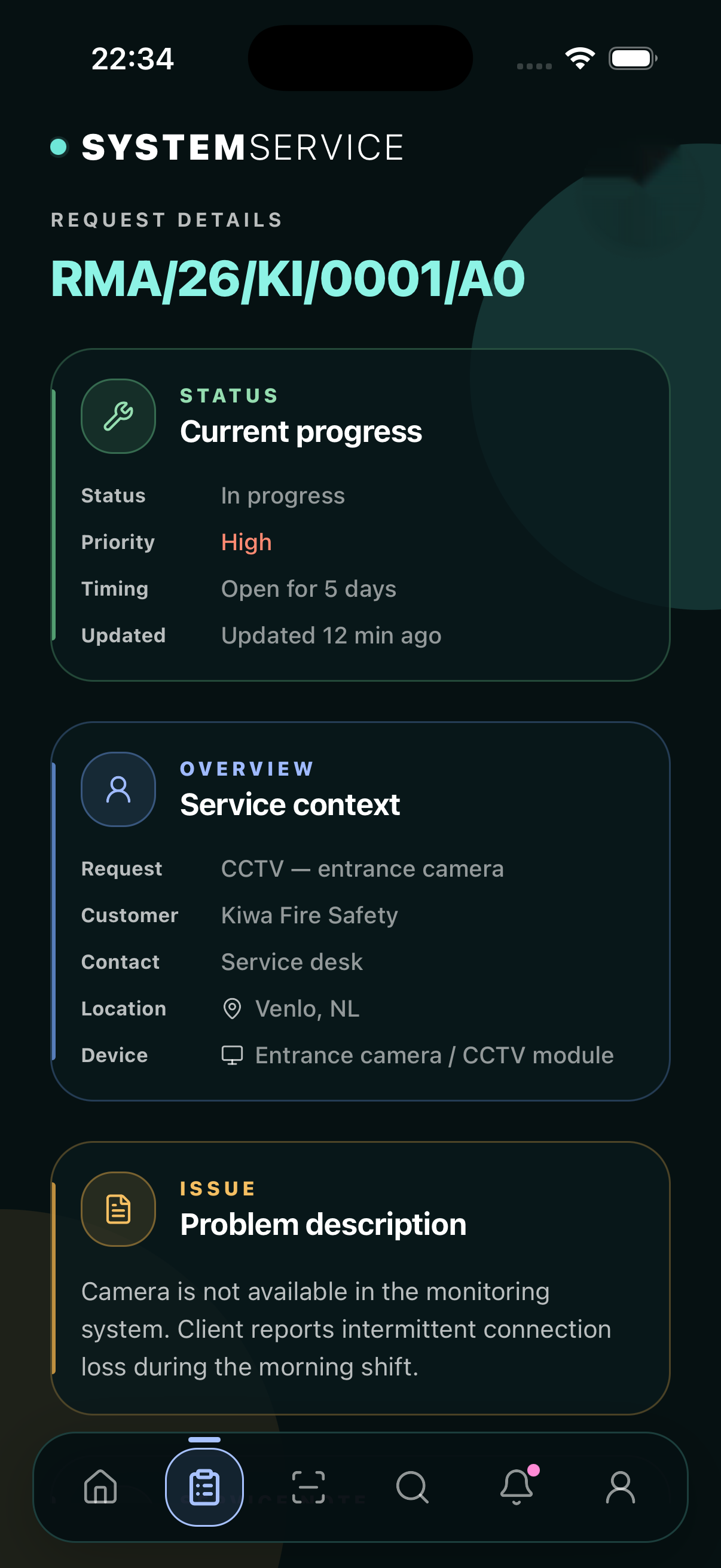 Request details in SystemService Mobile